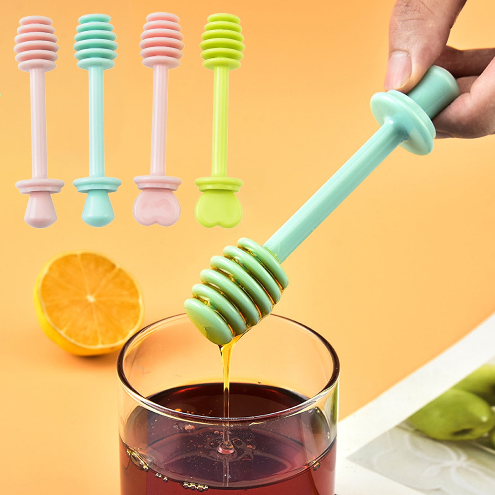Limei 2Pcs Groove Reusable Long Handle Honey Stirrers Mini Honey Dipper