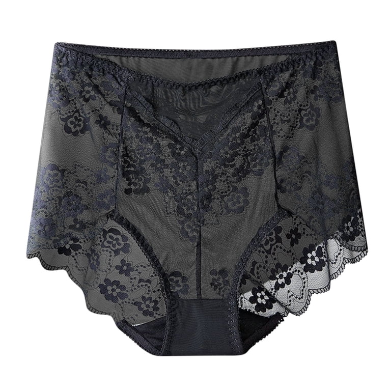 QLEICOM Womens Underwear,Plus Size High Waist Lace Sheer Mesh Panties Thin Breathable Fabric with Tummy Control and Lifting Effect for Confident 