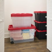 Hyper Tough 27 Gallon Clear Plastic Storage Bin with Red Snap Lid