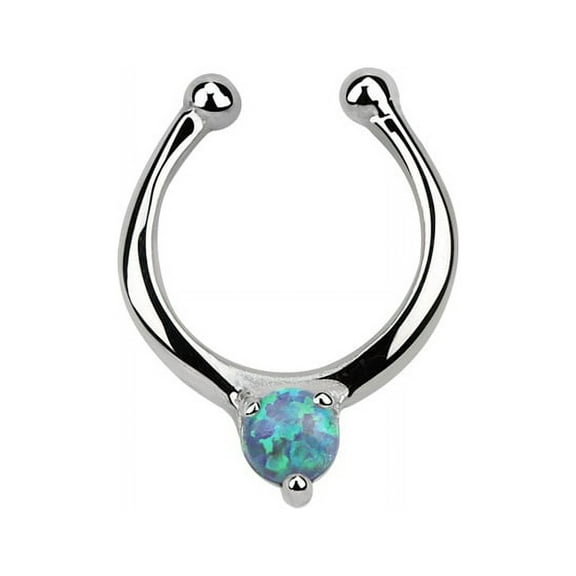 iJewelry2 Turquoise Simulated Opal Faux Clicker Illusion Septum Nose Ring in Sterling Silver 18g