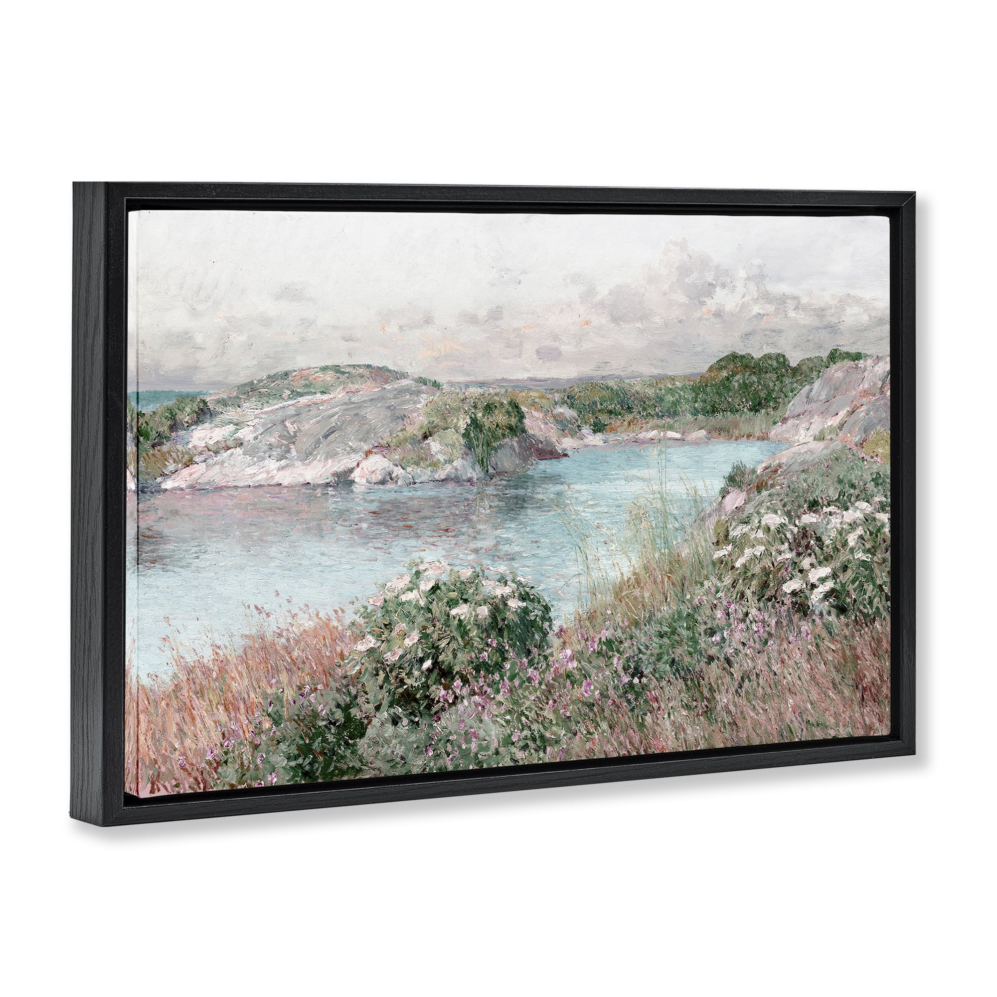 Stupell Industries Classic Riverbank Landscape Landscape & Nature Painting Black Floater Framed Canvas Art Print Wall Art, 31 x 21
