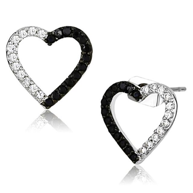 Alamode 3W381 Women Rhodium & Ruthenium Brass Earrings with AAA Grade CZ in Jet
