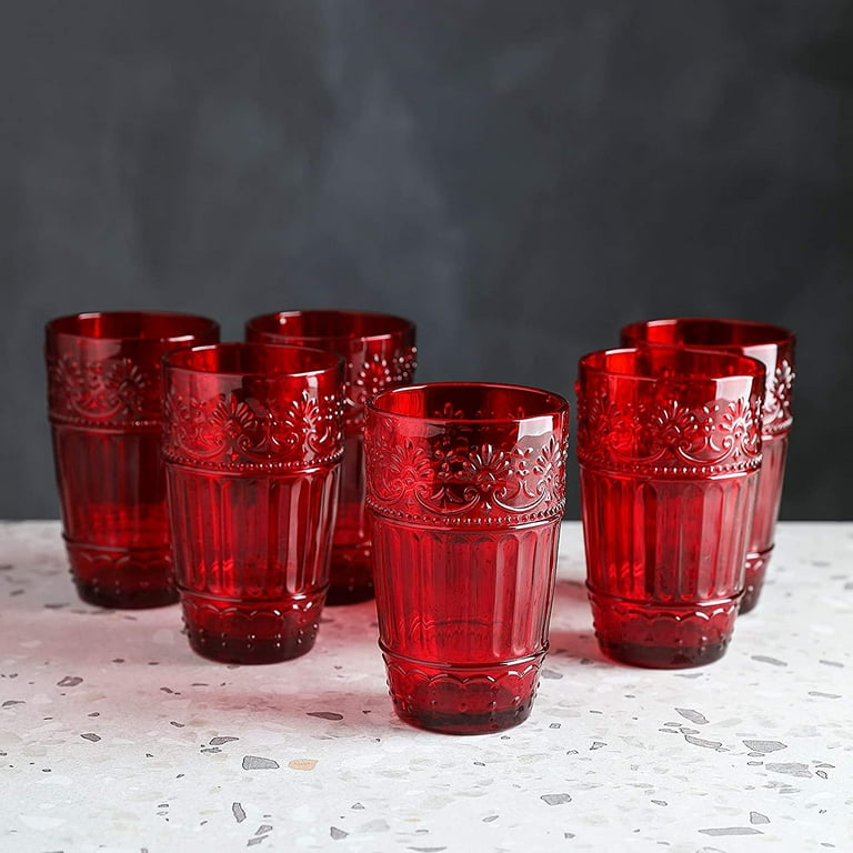 Three Red Pear Kitchen Drinking Glasses Tall Juice Tumblers 