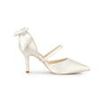 thumbnail image 3 of BLISSFUL STEP Women's Shoes Satin High Heel Pumps Bow Decor Pointed Toe Slip-On Shoes White 6, 3 of 7