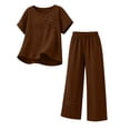 thumbnail image 4 of Aofany Two Piece Sets for Women Cotton Linen Outfits Casual Crew Neck Solid Short Sleeve Top and Wide Leg Pants Set, 4 of 4