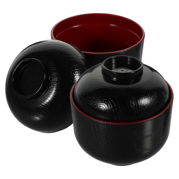 Worgeous  2 PC Japanese Small Bowl Lid Lids Soup Food Containers with Ramen Bowls Child Black