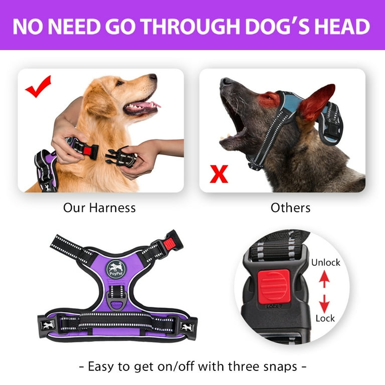 PoyPet Dog Harness No Pull,Adjustable Soft Padded Pet Vest with Easy  Control Handle,No Choke Reflective Front Dog Harness for Small Medium Large  Dogs,Purple S - Walmart.com