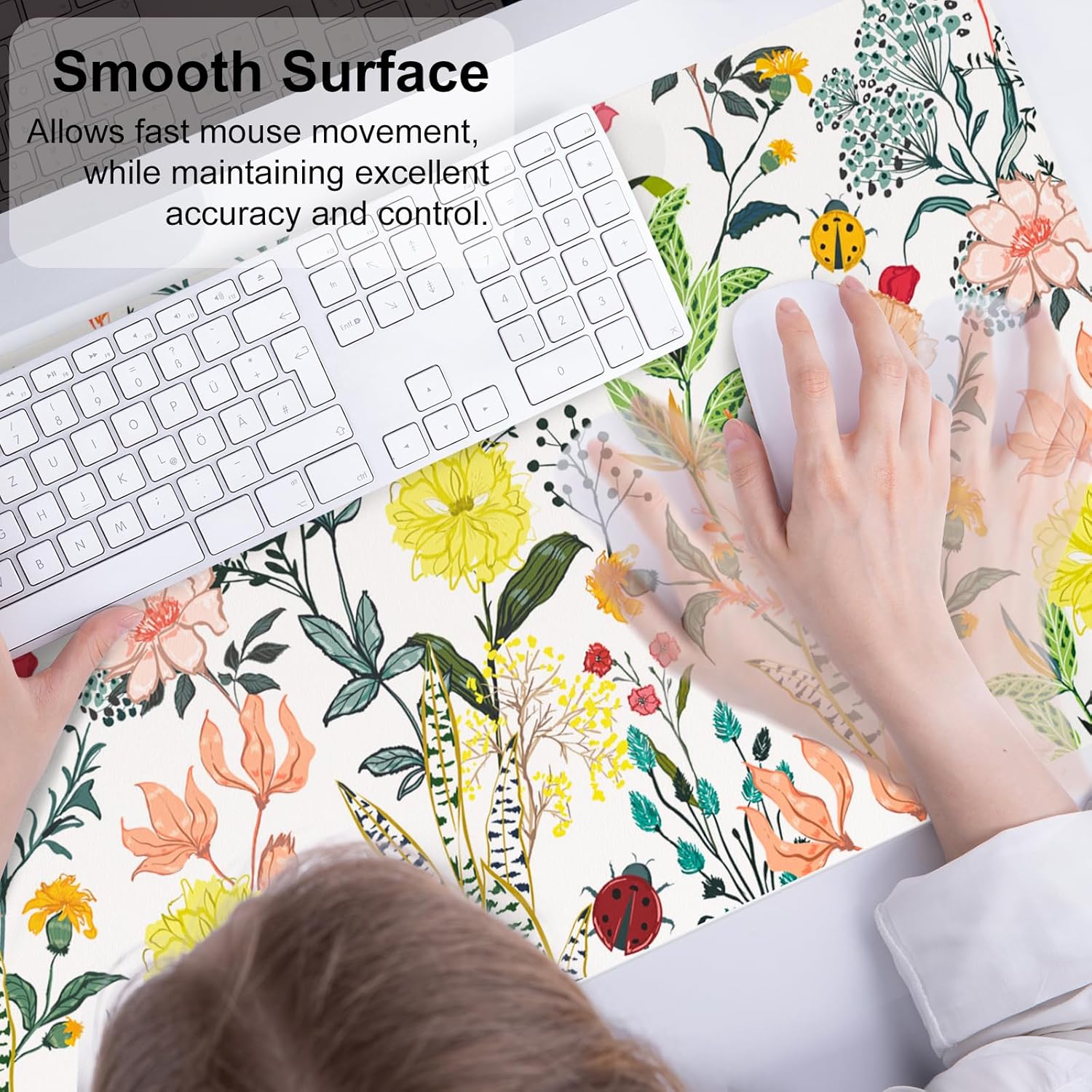 Large Mouse Pad for Desk, Cute Desk Mat for Desktop, Women Girls Floral Office Décor Desk Accessories, PU Leather Waterproof Big Gaming Mousepad, Flowers Desk Pad Computer Mat, 31.5" x 15.7"
