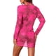 thumbnail image 3 of Conjunto de bikini floral de halter para mujer de INSPIRE CHIC, 3 piezas, traje de baño con cubierta de manga larga, vestido de malla, color rosa y púrpura, tamaño mediano, 3 of 6