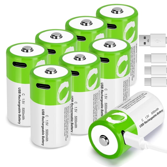 Paquete de 8 baterías recargables tipo C con litio de 5000 mAh y 1,5 V
