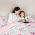 thumbnail image 4 of Erosebridal Kids Bow Butterfly Knot Full Size Comforter Sets, Bling Print Bedding Sets, Grey Pink, 3 Pieces, 4 of 6