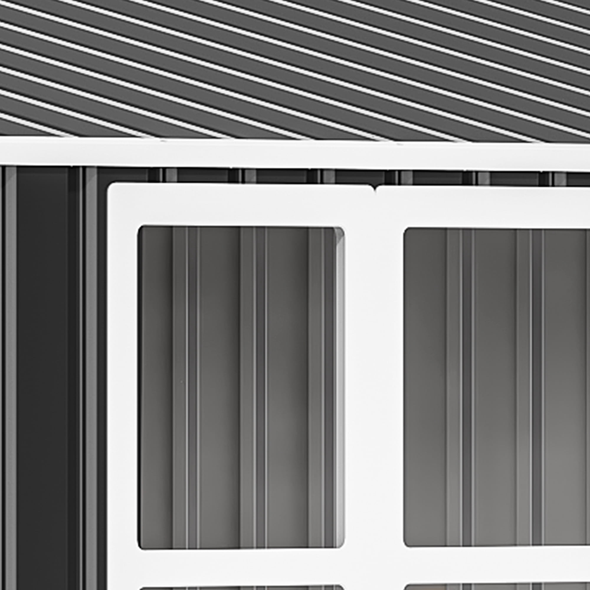 Uforic Metal Outdoor Storage Shed, 8x10ft Steel Tool Shed with Window, Lockable Door and Sloped Roof, for Backyard Patio Garage Lawn, Gray and White
