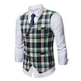 thumbnail image 2 of IROINNID Men's Sleeveless V-Neck Short Vest Stripes Leisure Four Seasons Fit Formal Button Down Suit Vest, 2 of 9