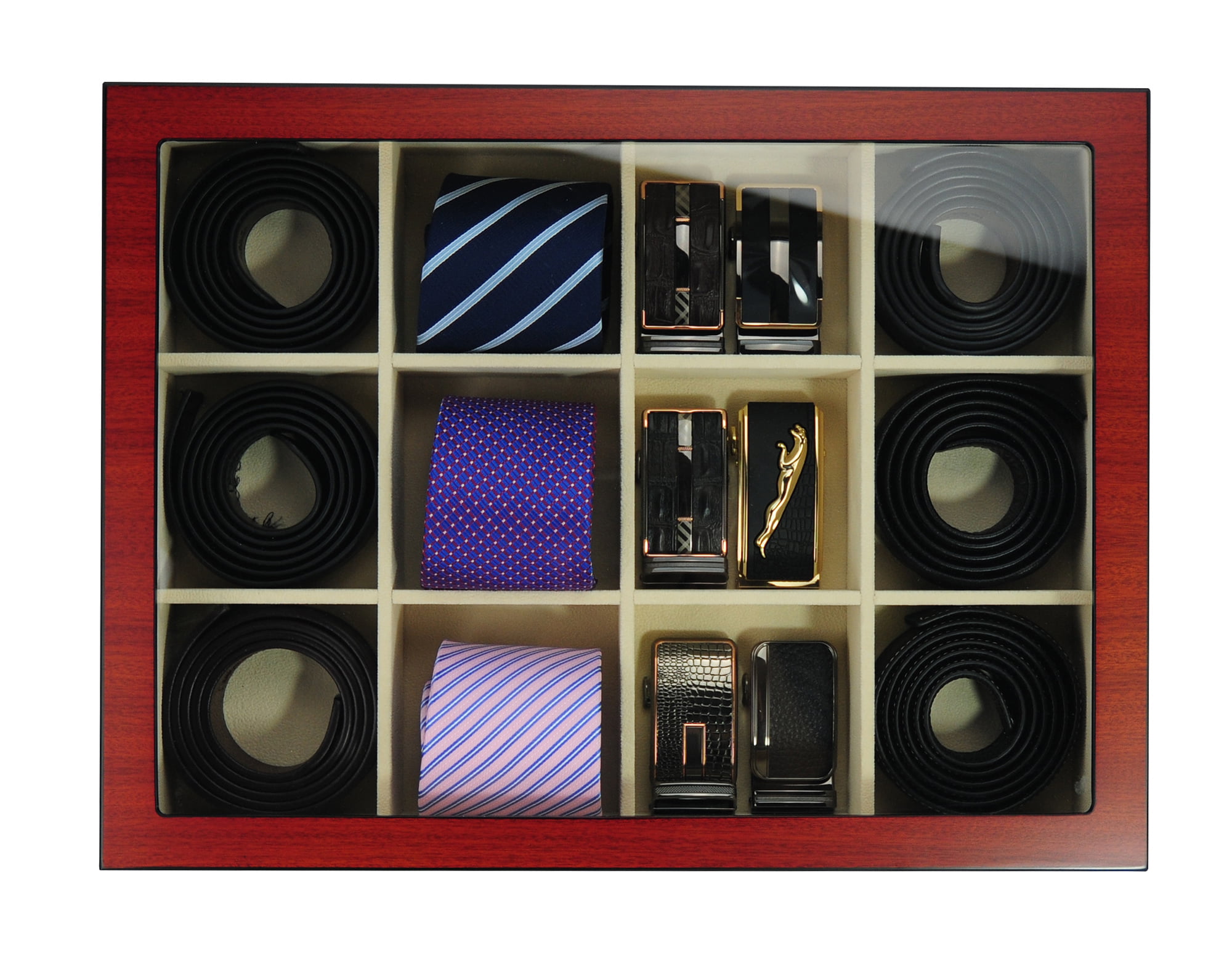 Tie Display Case for 12 Ties Ebony Walnut Two Level Storage Box
