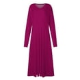 thumbnail image 3 of Women's Autumn Winter Casual V-Neck Long Sleeve Solid Color Long Dress, Dark Purple, Size S, 3 of 4