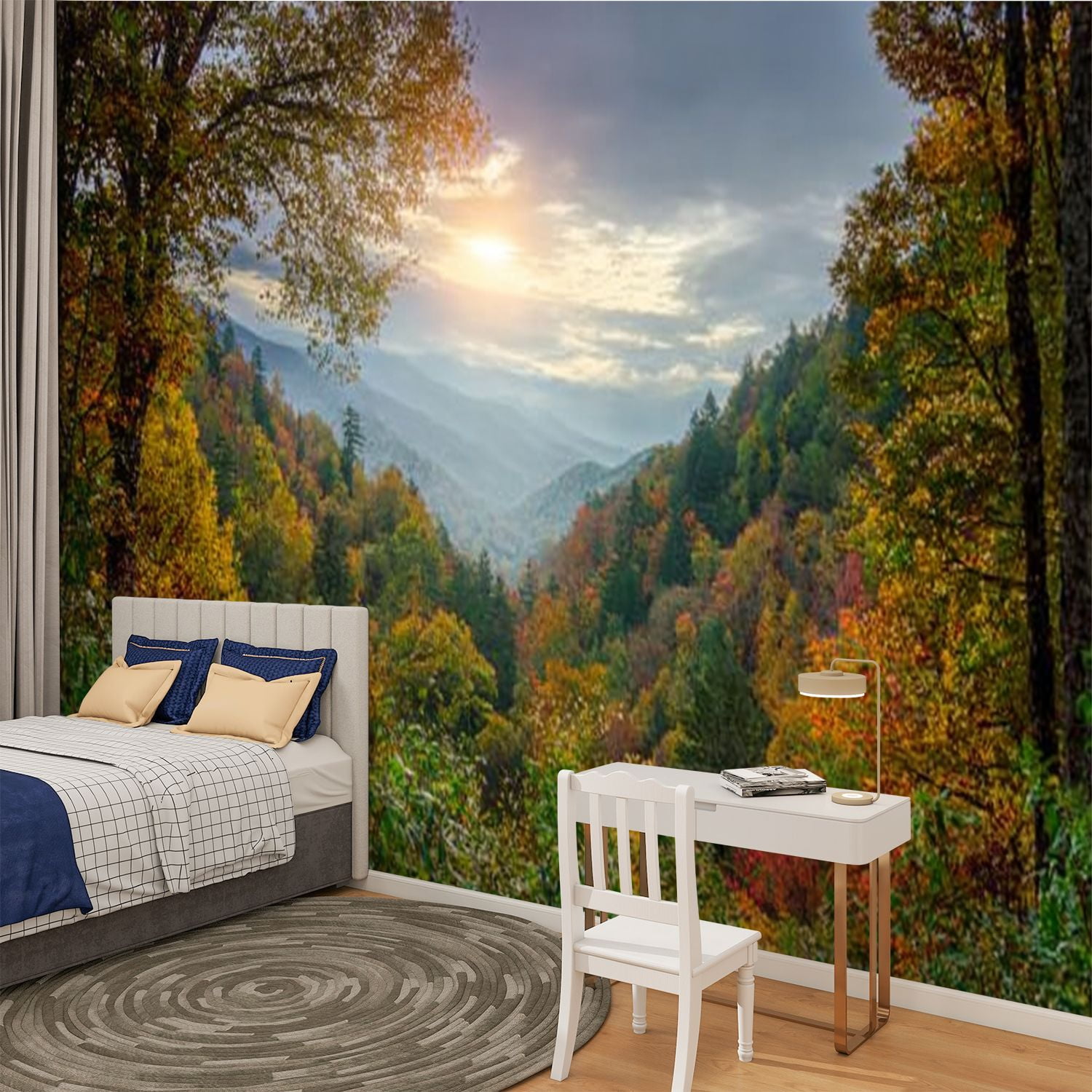 Peel and Stick Wallpaper Sunrise Smoky Mountains Modern Art Wall Mural Decor Self Adhesive and Removable 100in x 144in