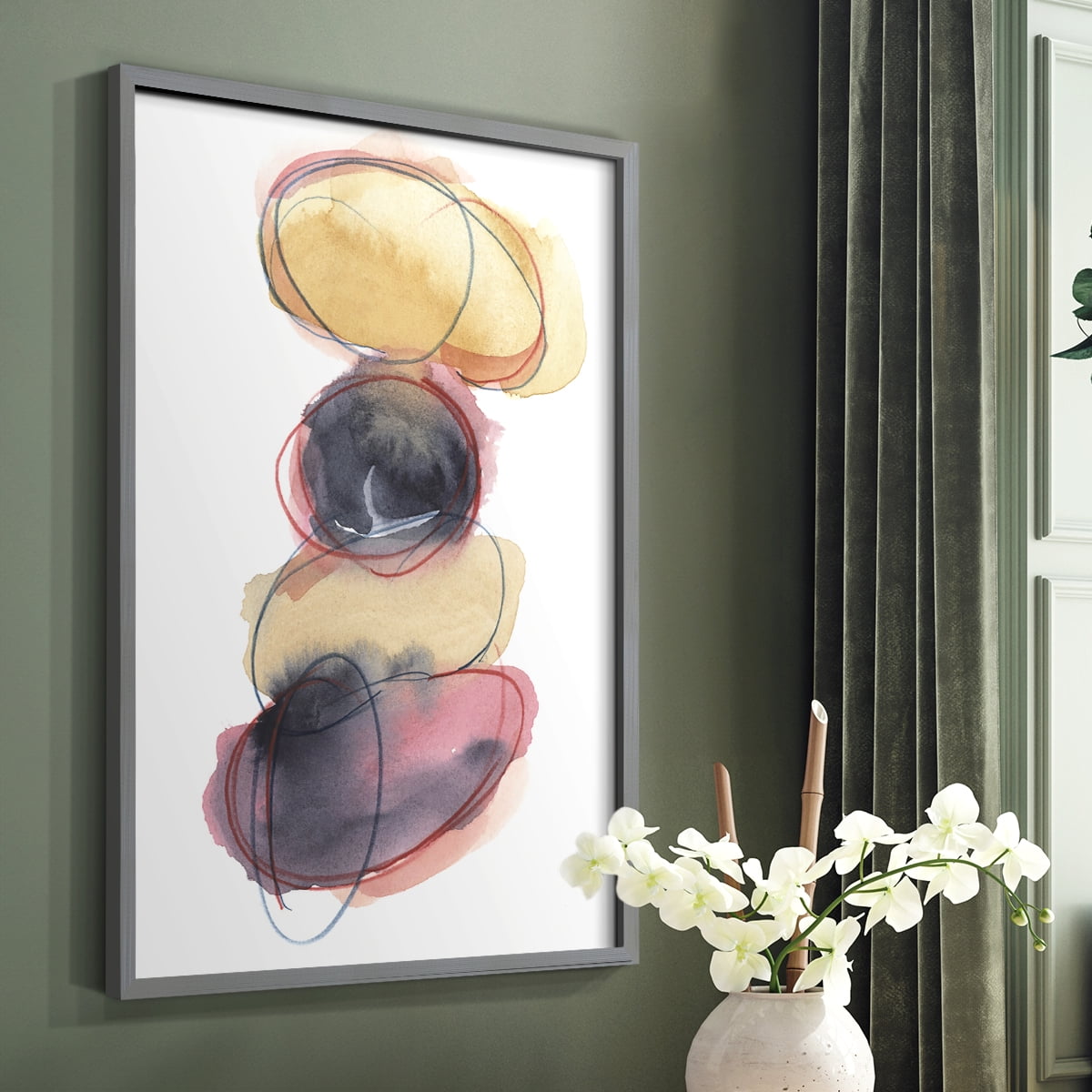 Balancing Act II Framed Print in Gray Solid Wood Framed Print No Nail Hanging