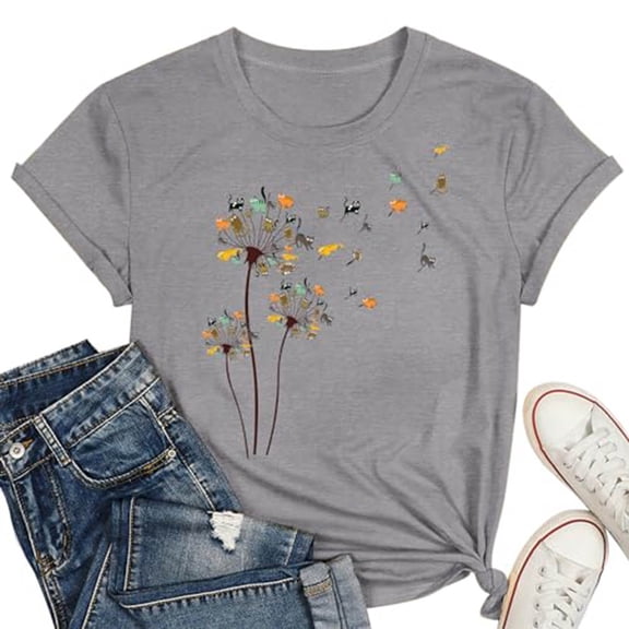 XIAOCHA Women's Fashion Graphic Print Crew Neck Loose Fit Casual Summer T-Shirt Top for Everyday Wear