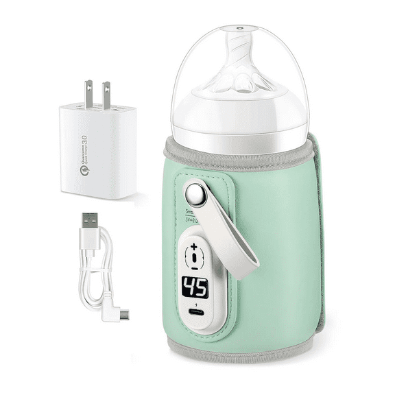 YNERC  Portable Baby Bottle Warmer with Temperature Control and Display  18W Quick Charge Warmer Bottle for Home/Family Travel