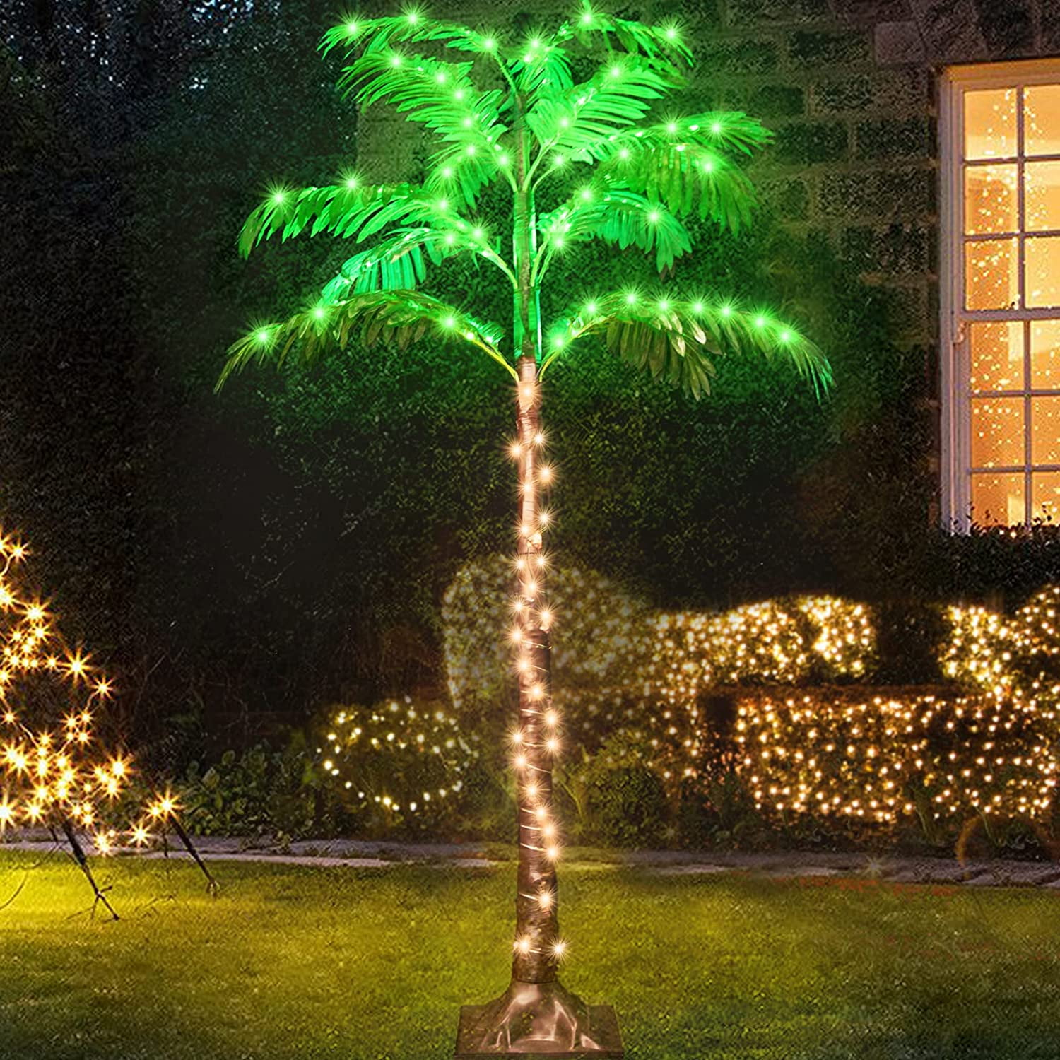 6FT 141 LEDs Lighted Palm Tree, Light Up Tropical Palm Trees, LED Palm