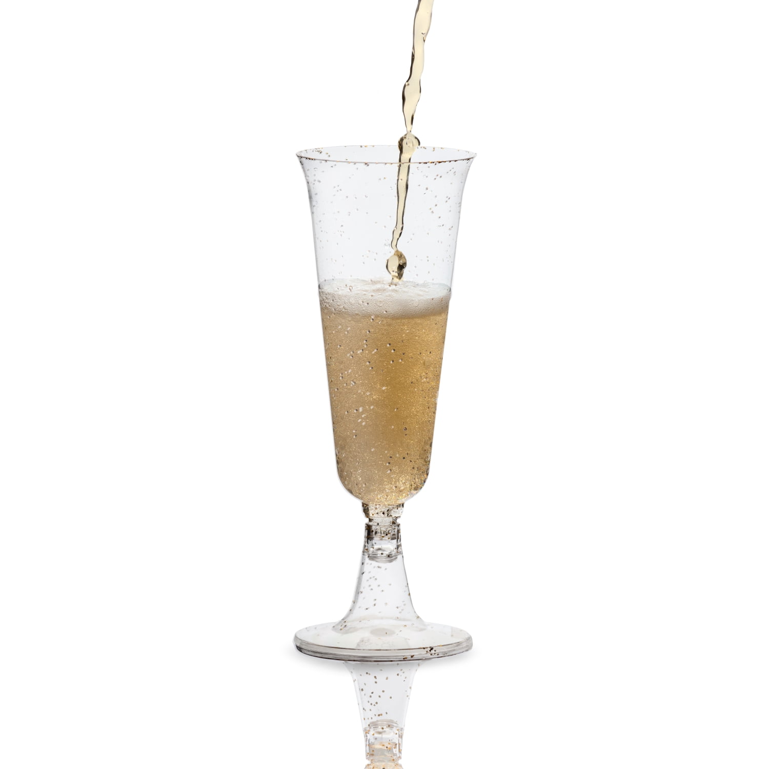 60 Crown Display Quality Plastic Wine Flute Glasses, Rose Gold Glitter Glass Like Two Piece 5 Oz Stemmed Champagne Glasses - Rose Gold Sparkle
