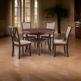 thumbnail image 5 of Benjara Aine 5 PC Round Dining Table- Chair Set- Cherry Brown Wood- Fabric Seat, 5 of 6