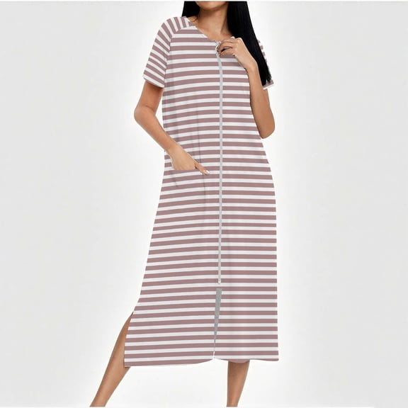 Tauxra Bathrobe for Women,Women's Robe,Zip Up Long Knit Housecoat Full Length Gradient Color Pockets,Robes for Women