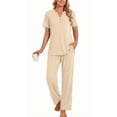 thumbnail image 3 of Fantaslook Womens Pajamas Sets V Neck Buttons Short Sleeve Top and Pant with Pockets Lounge Wear Set Outfits, 3 of 8