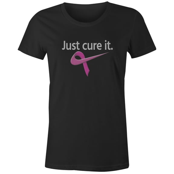 9 Crowns Tees Breast Cancer Awareness Sporty Cure It T-Shirt (Juniors Black, XS)