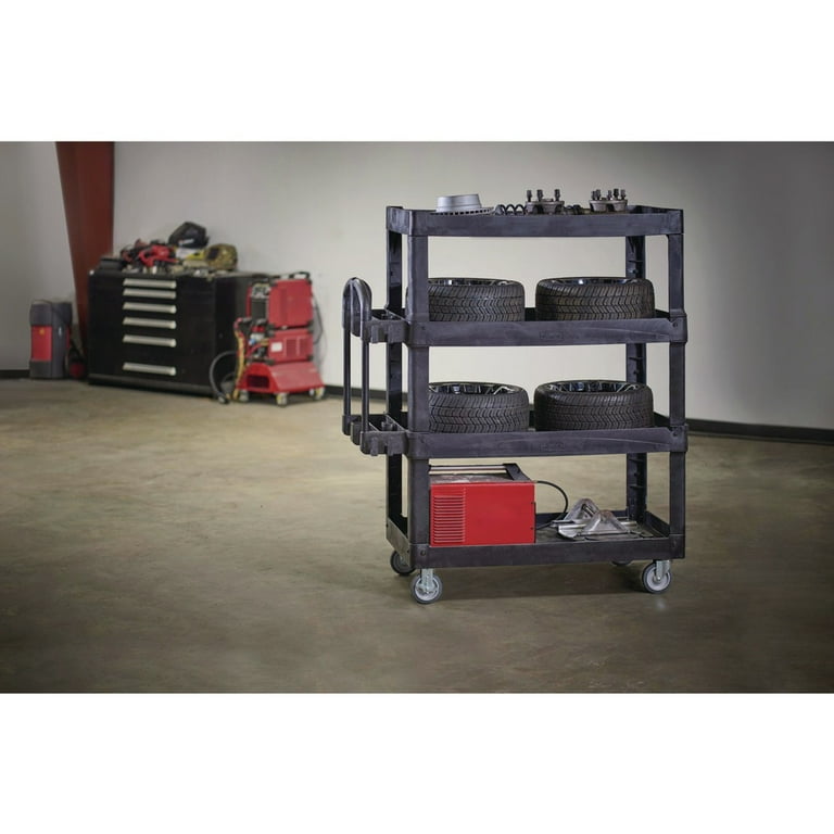 BRUTE Heavy-Duty Ergo Utility Cart, Plastic, 4 Shelves, 700 lb Capacity, 24.35