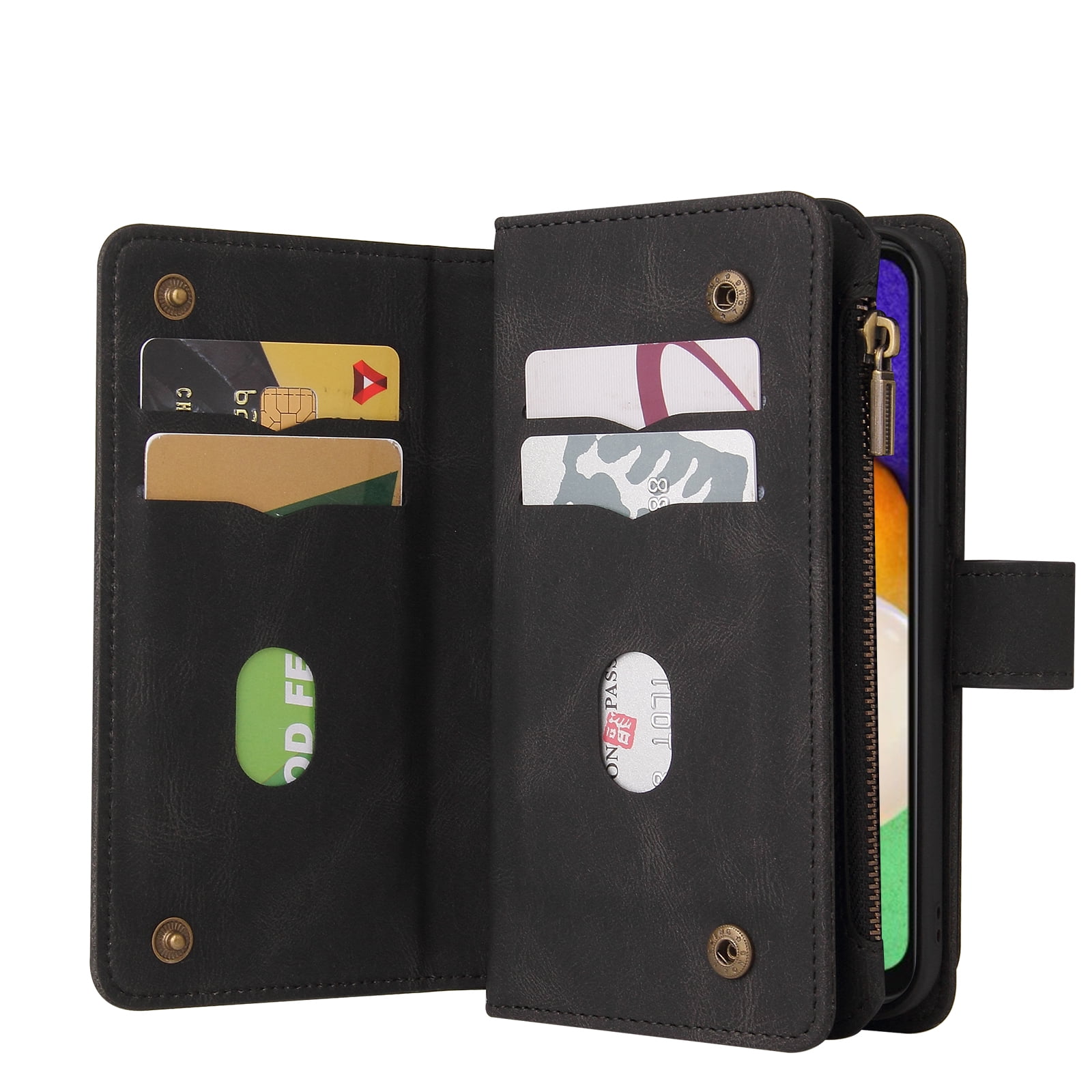 Phone Case for Samsung Galaxy S25, S25 Wallet Case, Luxury Folio Flip Leather Cover [Zipper Pocket] [Wrist Strap] [Kickstand] for Samsung Galaxy S25, Black