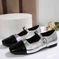 thumbnail image 6 of hoksml Women's Two-Tone Mary Jane Flats, Square Toe Low Heel Dress Shoes, Adjustable Strap, Gold Silver, 6 of 9