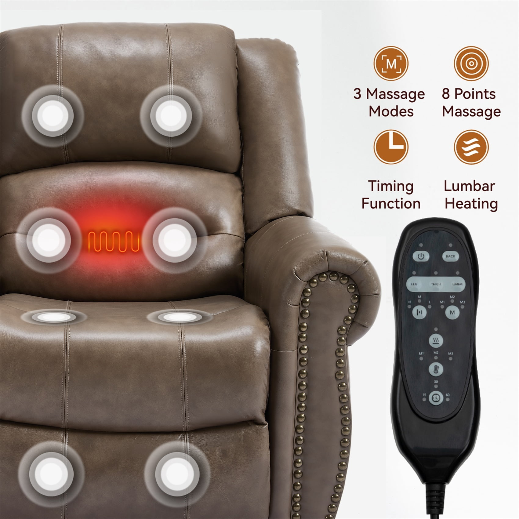 Alvantor Power Lift Recliner Chair for Elderly with Massage and Heat, Leather Lift Recliners Chair with USB Ports Brown
