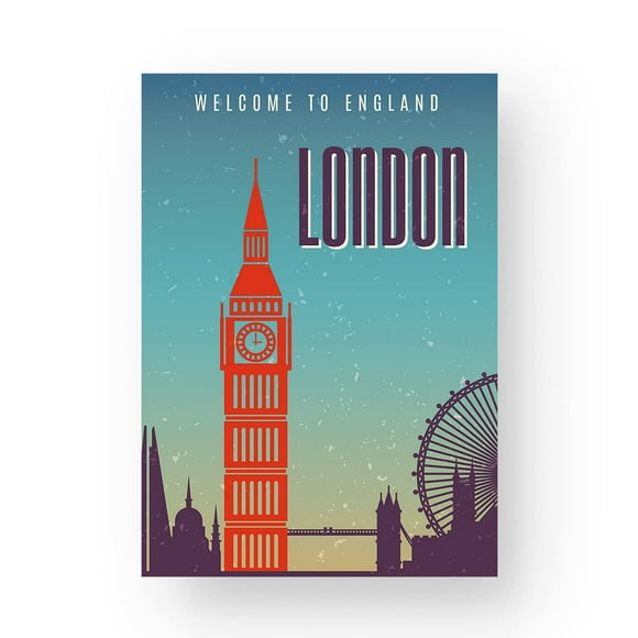 EzPosterPrints - Retro World Famous City Posters - Decorative, Vintage, Retro, Grunge Travel Poster Printing - Wall Art Print for Home Office - London 2, England - 24X36 inches