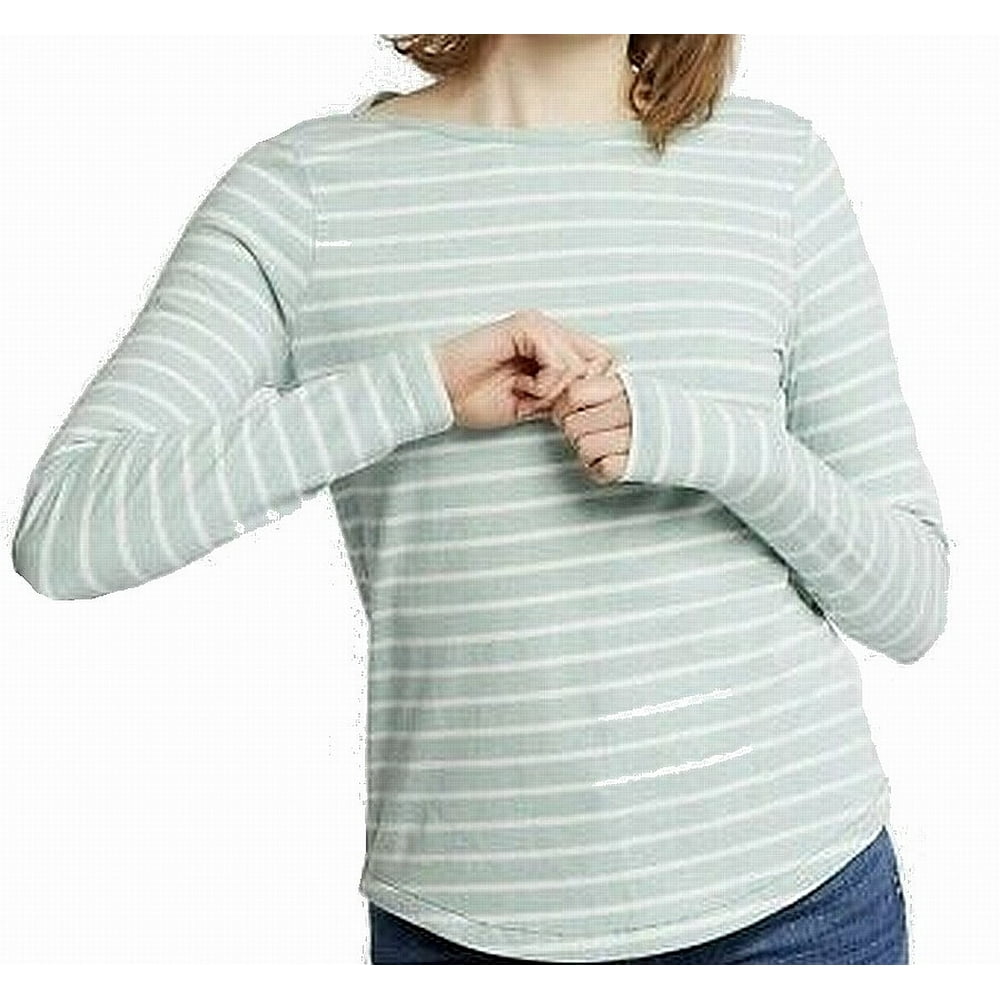 Fat Face Women Breton Top Mint White Knit Striped BoatNeck 6