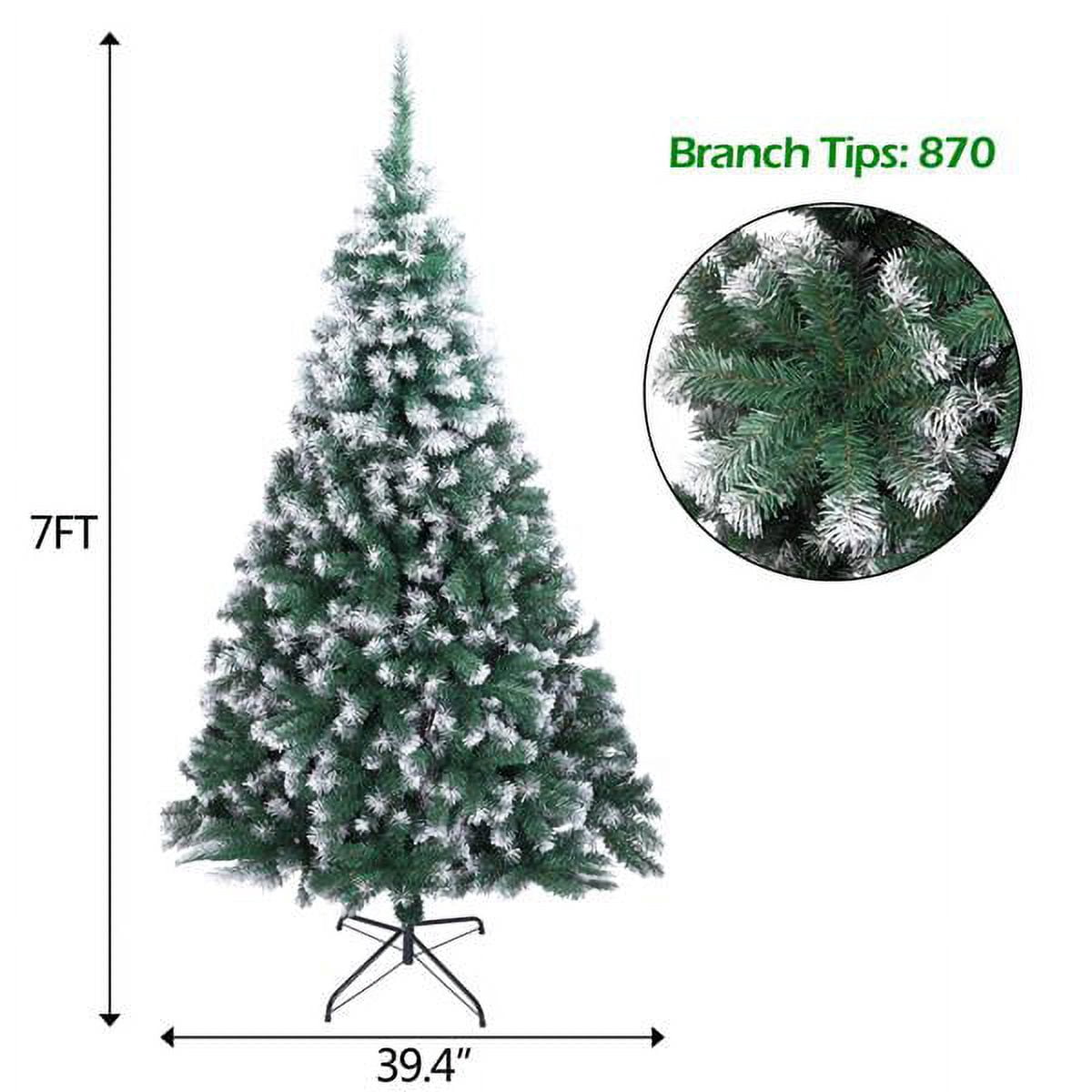 Alvantor 7 ft Unlit Artificial Christmas Tree with 870 Snow-Tipped PVC Branch Tips and 3-Screw Metal Stand, Green and White