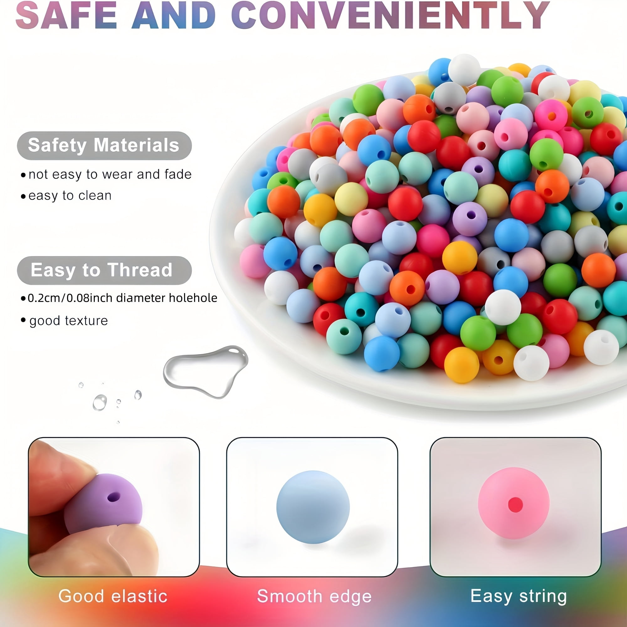 LOFCA Jewelry Making 500pcs Mixed Color 9mm Silicone Beads for Necklace and Bracelet Making
