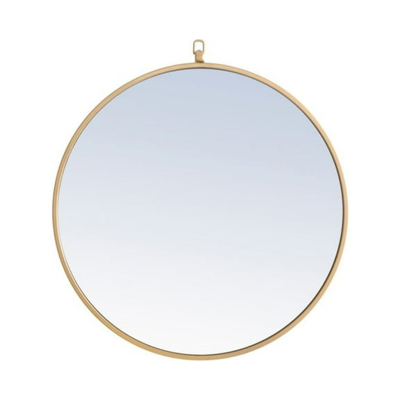 Metal frame Round Mirror with decorative hook 24 inch Brass finish