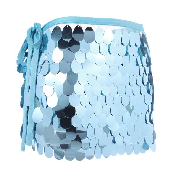 Uxcell Women's Belly Dance Hip Scarf with Sequins Triangle Wrap Skirts Waist Chain for Party Costume Performance Blue