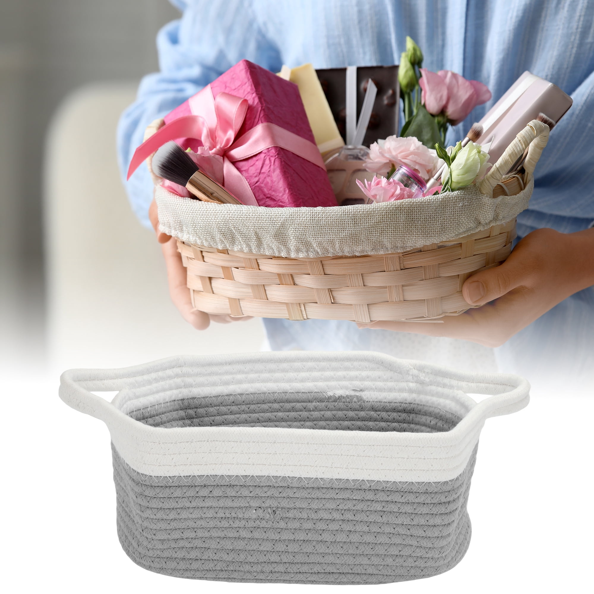 Unique Bargains Durable Woven Gift Decorative Basket Set 12x8x5 Inches Gray, White