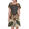 thumbnail image 1 of Fotbe Robe Motif Tournesol USA Mode Décontractée Manches Courtes Maxi Robe T-Shirt Rayée Longue à Blocs de Couleur, 1 of 6