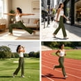 thumbnail image 3 of Straight Leg Golf Pant For Women, Elastic High Waist Lightweight Trouser, Ladies Fall Casual Work Button Decor Pants S-3XL, 3 of 7