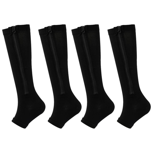 CSChome Women Zipper Compression Socks 2 Pairs Women Men Side Zipper Compression 15-20 mmHg Open Toe Knee High Support Varicose Vein Run