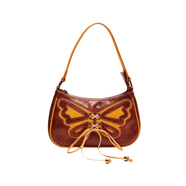 Pudcoco Cute Retro Mini Baguette Bags Brown Butterfly Pattern Lacing Shoulder Handbag Purses Underarm Bag For Women Walmart Com