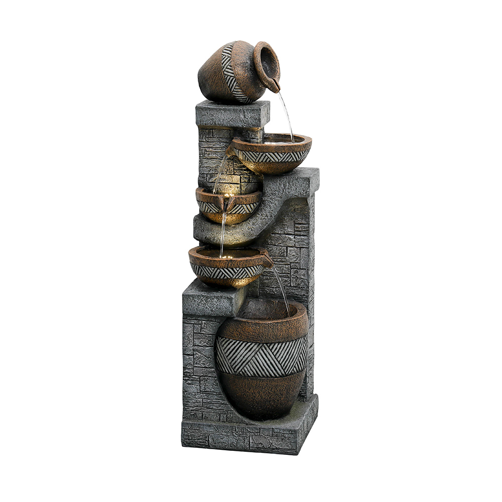 Watnature 5-Tier Natural Looking Stone Fountain Outdoor Water Fountain with LED Lights Resin Fountain Decor for Garden Patio
