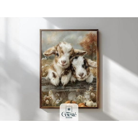 Baby Goat Autumn Print, Rustic Farmhouse Cottagecore Art Home Decor #675, 8x12 UNFRAMED