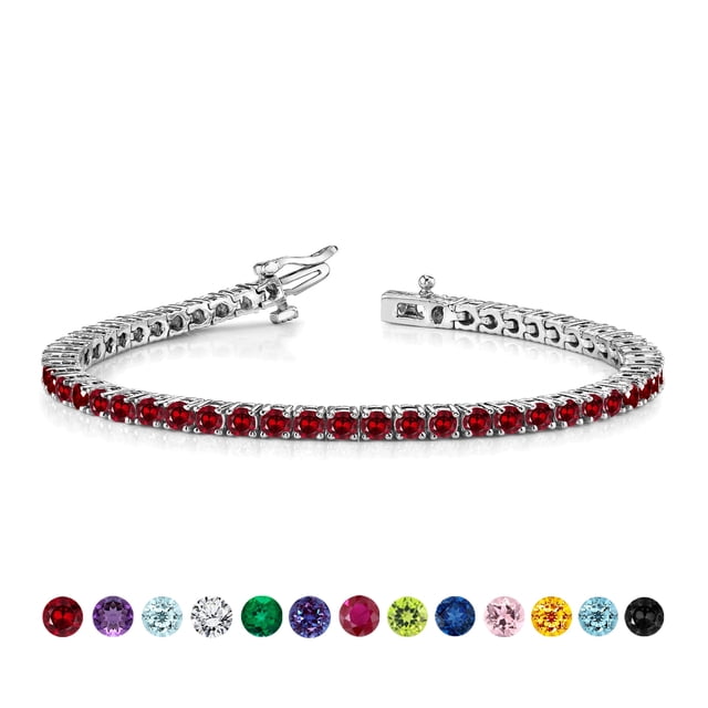 Pulsera de Tenis JeenMata 3 Quilates con Piedra Natal de Enero y Granate Chapado en Oro Blanco para Mujer