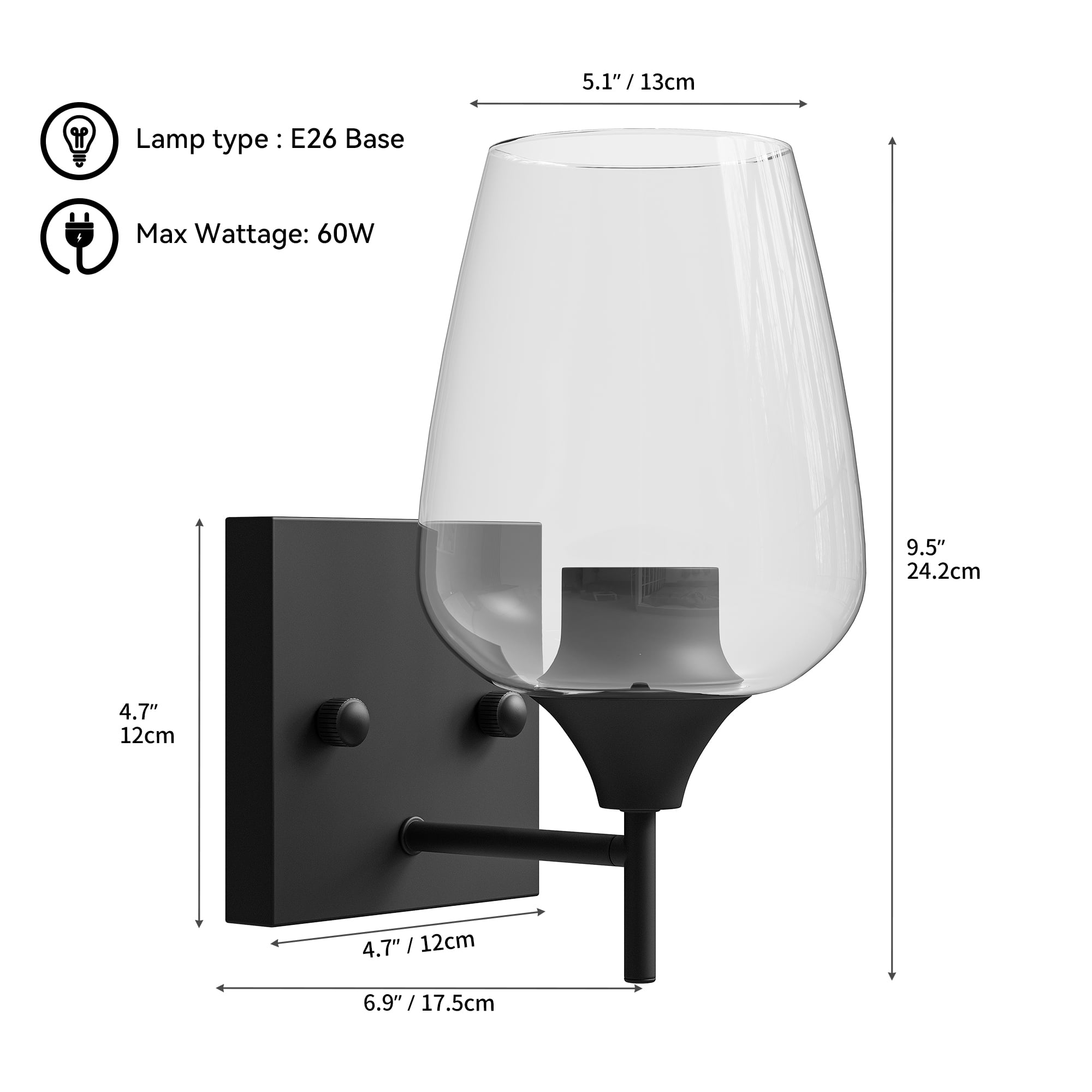 Uforic Flush Mounted Sconce with Clear Glass Lampshade for Indoor Dining Room and Bedroom