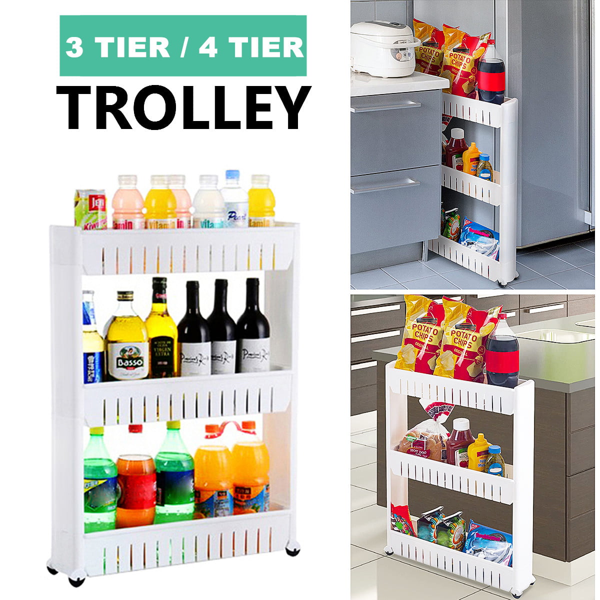 Details about   Rolling 4 Tiers Shelf Slim Can Spice Rack Holder Cart Kitchen Storage Cabinet