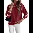 thumbnail image 2 of Suéteres de Otoño para Mujer, Modernos, Bonitos y Acogedores, de Cuello Alto, de Larga y Punto con Bloques de Color. Rojo XL, 2 of 9